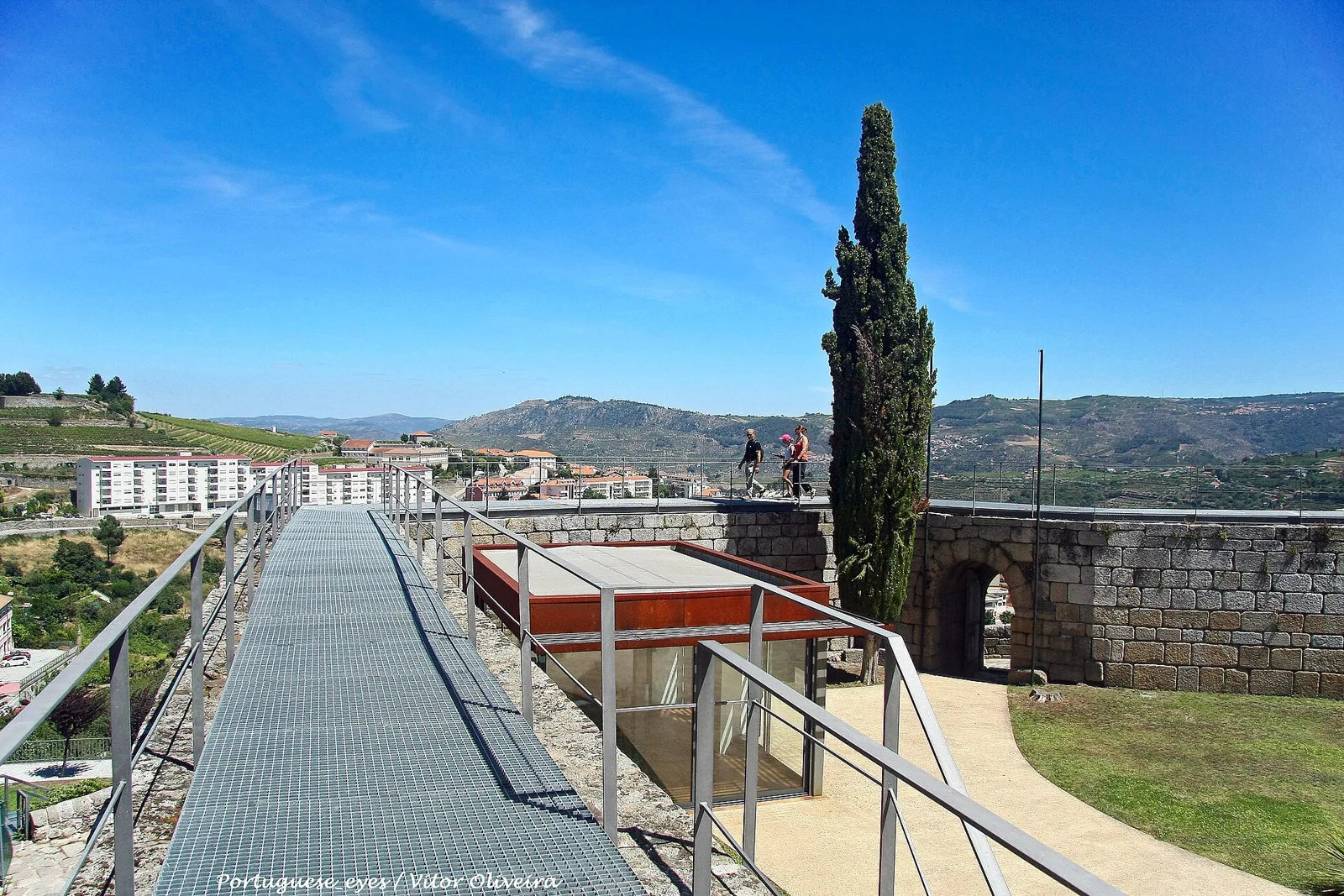 Walkway over the walls of Lamego Castle, with a view over the valley