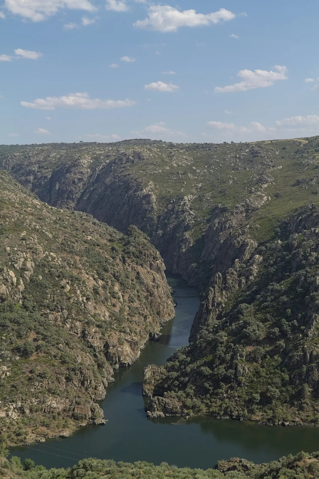 Rio Douro entre encostas rochosas, visto do miradouro da Fraga do Puio