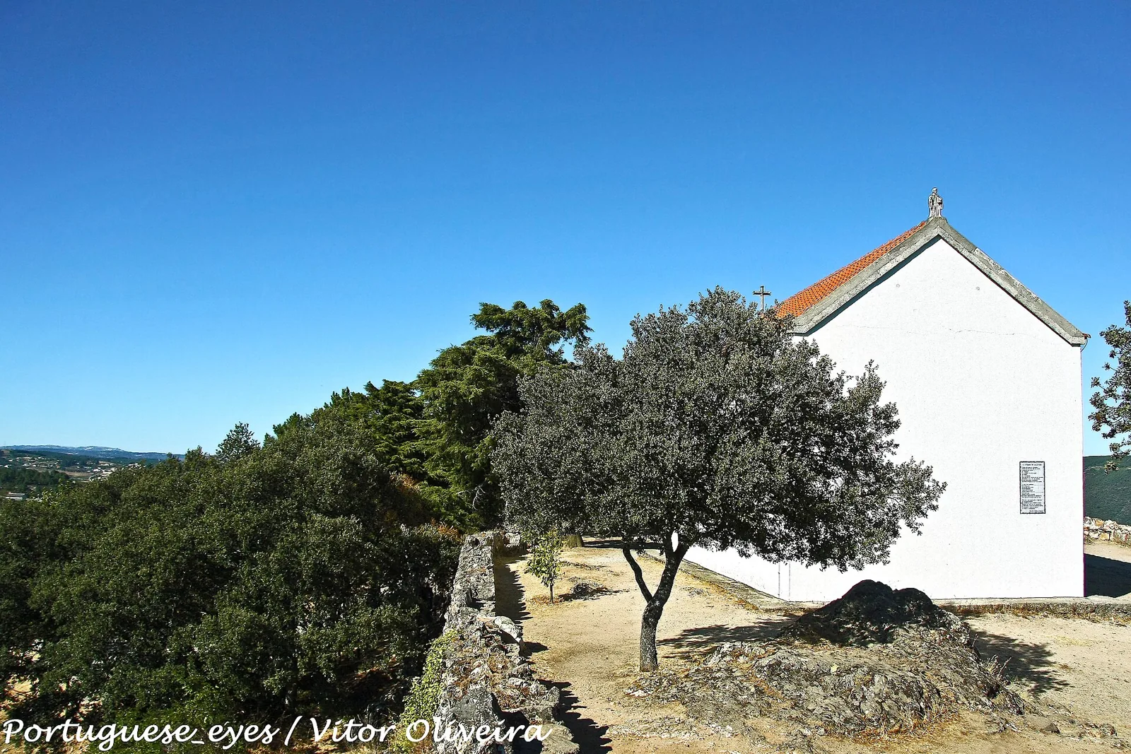 Capela junto ao Miradouro de São Leonardo da Galafura, rodeada de árvores