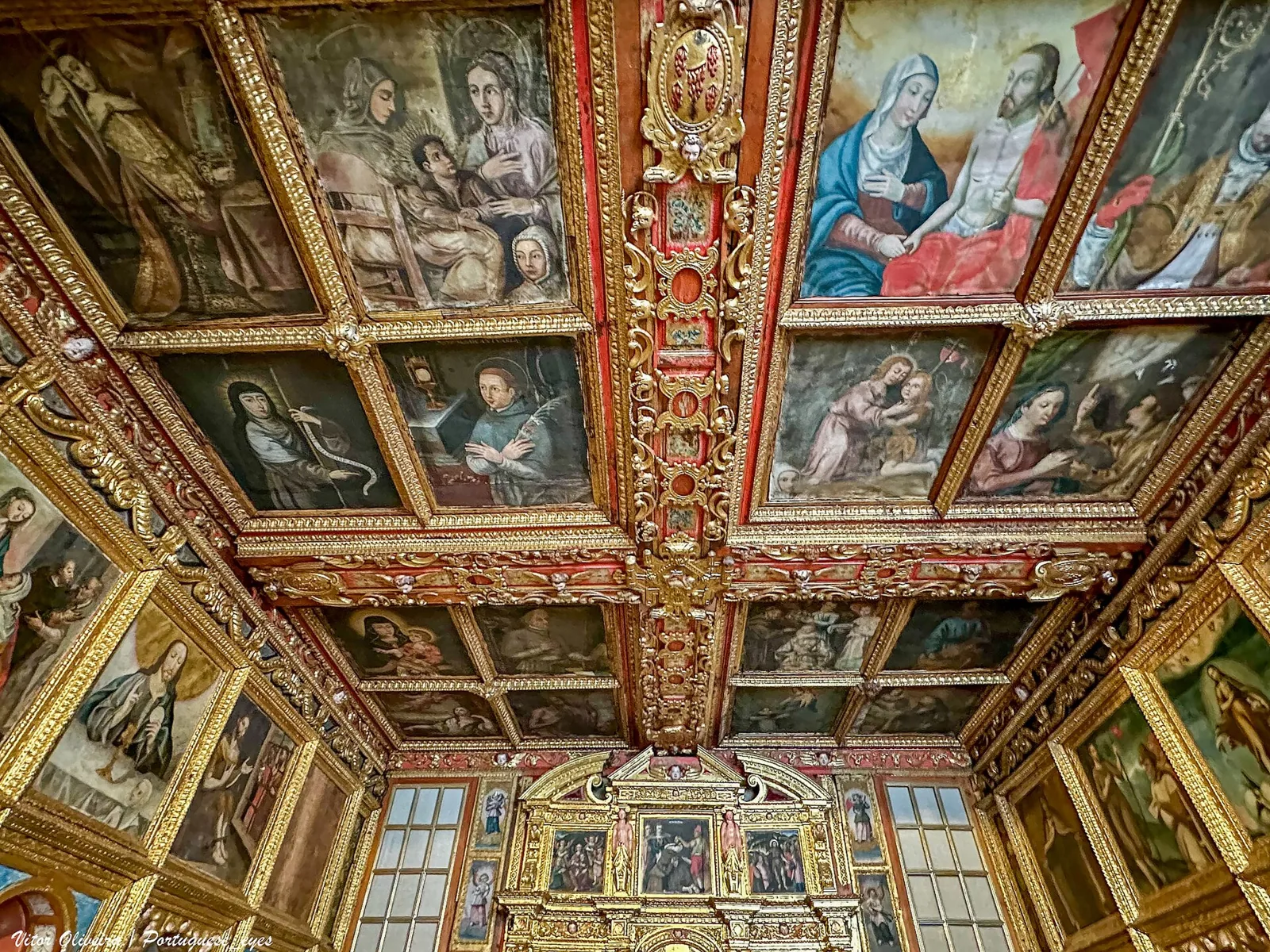 Painted coffered ceiling in a room of the Lamego Museum