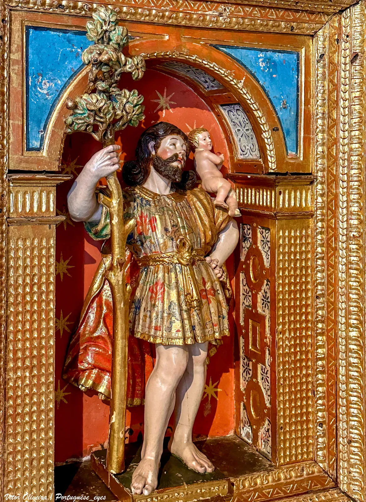 Polychrome sculpture of a saint on display at the Lamego Museum